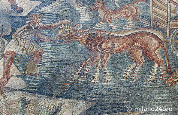 Mosaikfußbaoden mit Szenen der Jagd